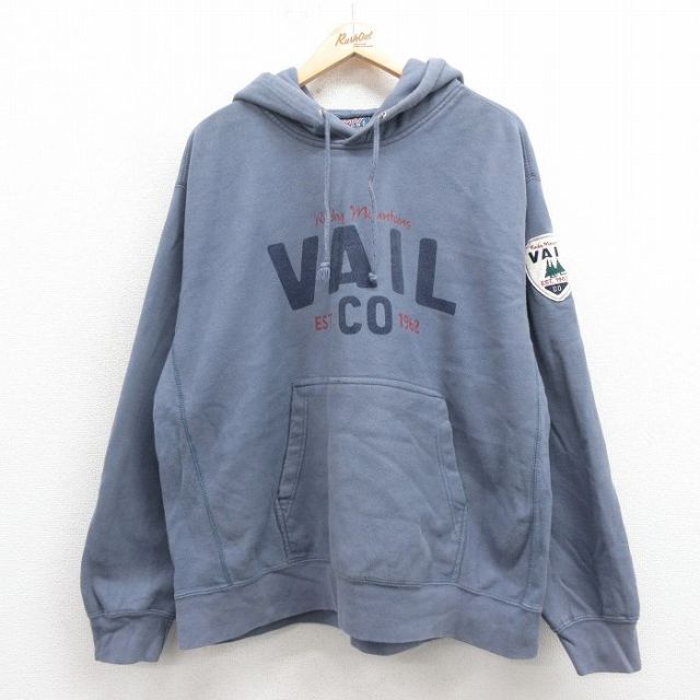 XL★古着 MVスポーツ 長袖 スウェット パーカー メンズ 00年代 00s VAIL 大きいサイズ 薄紺 ネイビー 25sep06 中古 スエット トレーナー トップス