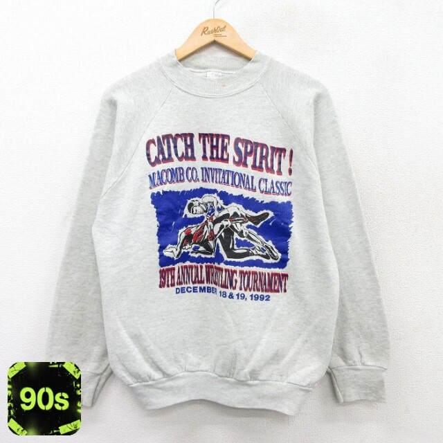 フルーツオブザルーム 90s 長袖スウェット レスリング グレー L | 古着