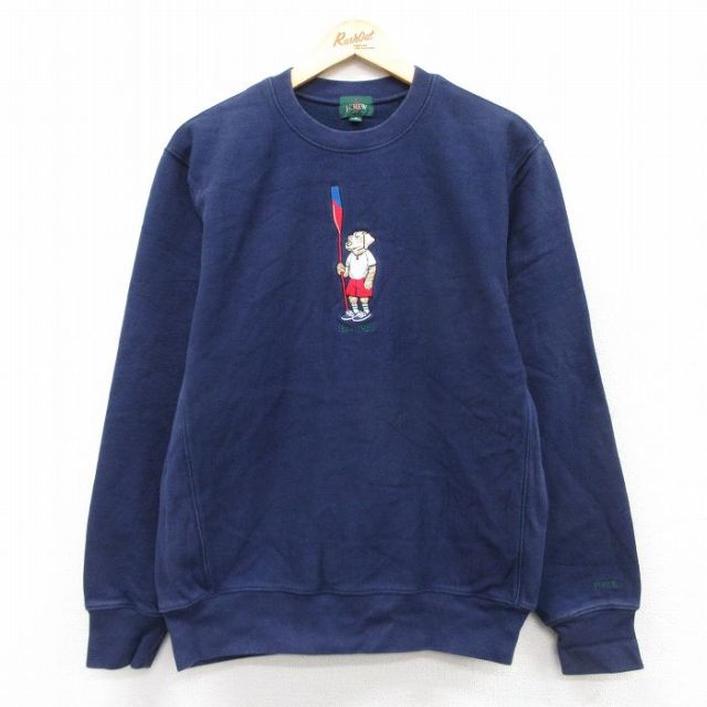 L★古着 ジェイクルー J.CREW 長袖 スウェット メンズ 90年代 90s 犬 刺繍 クルーネック 紺 ネイビー 25sep06 中古 スエット トレーナー トップス