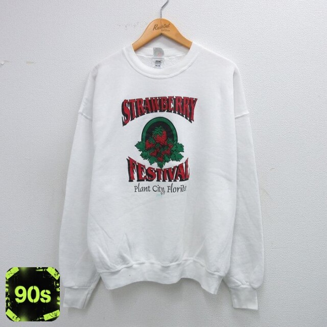 フルーツオブザルーム 90s 長袖スウェット いちごフェスティバル ホワイト XL | 古着