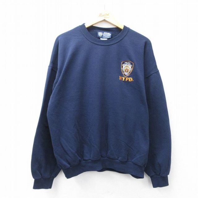 XL★古着 長袖 スウェット メンズ 00年代 00s NYPD ポリス 大きいサイズ コットン 紺 ネイビー 25sep06 中古 スエット トレーナー トップス