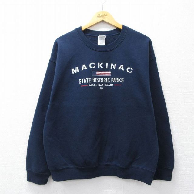 【20%OFF】L★古着 長袖 スウェット メンズ 00年代 00s マキナック クルーネック 紺 ネイビー 25sep06 中古 スエット トレーナー トップス