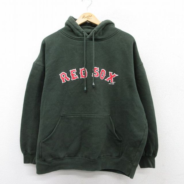 【20%OFF】XL★古着 長袖 スウェット パーカー メンズ 00年代 00s MLB ボストンレッドソックス 大きいサイズ 濃緑 グリーン メジャーリーグ ベースボール 野球 25sep08 中古 スエット トレーナー トップス