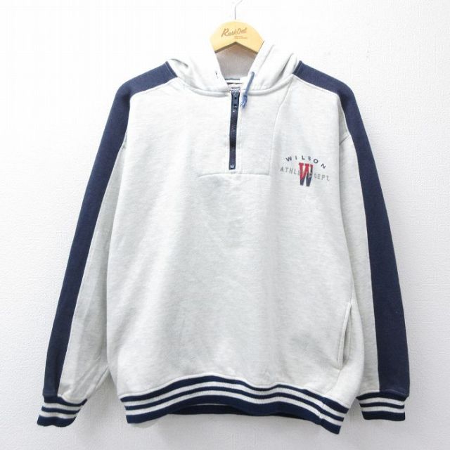 【50%OFF】ウィルソン 00s 長袖ハーフジップスウェット ワンポイントロゴ グレー L | 古着