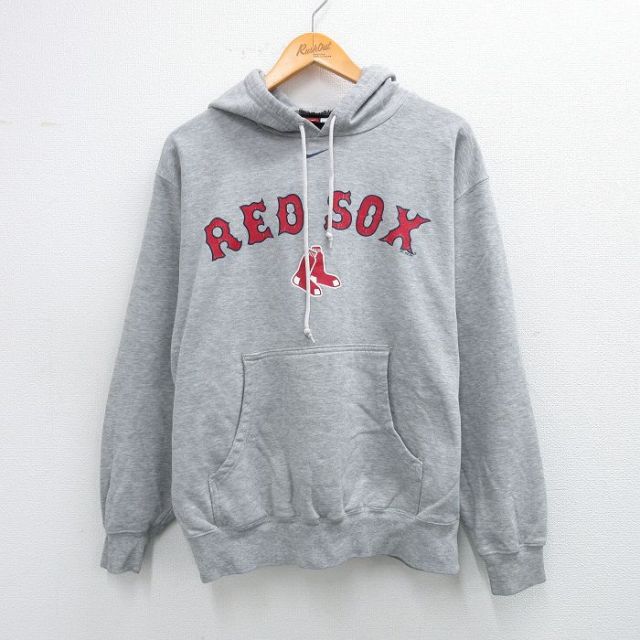 L★古着 ナイキ NIKE 長袖 スウェット メンズ 00年代 00s MLB ボストンレッドソックス グレー 霜降り メジャーリーグ ベースボール 野球 【spe】 25sep08 中古 スエット トレーナー トップス