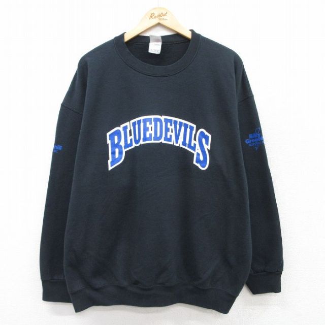 XL★古着 フルーツオブザルーム 長袖 スウェット メンズ 00年代 00s BLUEDEVILS 大きいサイズ クルーネック 黒 ブラック 25sep09 中古 スエット トレーナー トップス