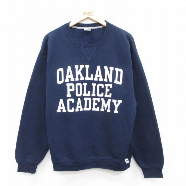 L★古着 ラッセル 長袖 スウェット メンズ 00年代 00s OAKLAND クルーネック 紺 ネイビー 【spe】 25sep09 中古 スエット トレーナー トップス