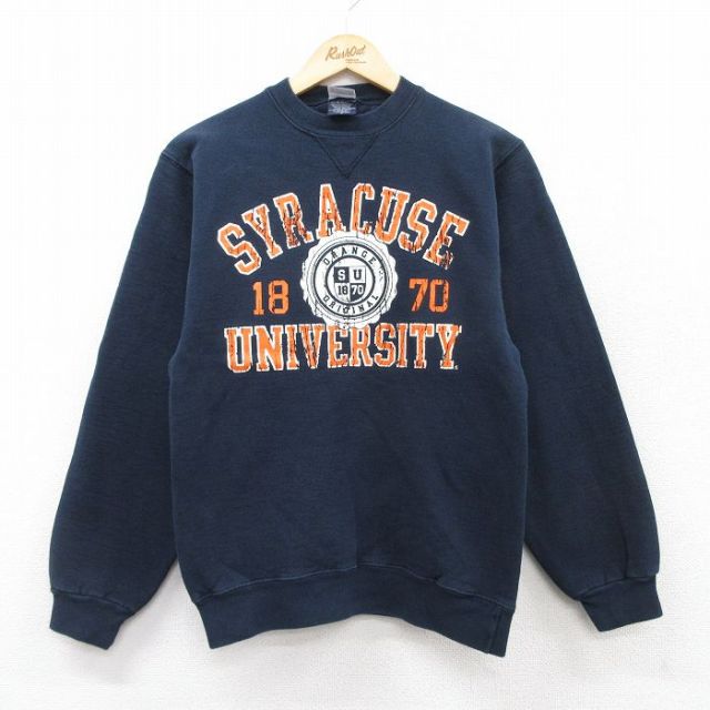 XS★古着 長袖 スウェット メンズ 00年代 00s シラキュース カレッジ 紺 ネイビー 25sep09 中古 スエット トレーナー トップス