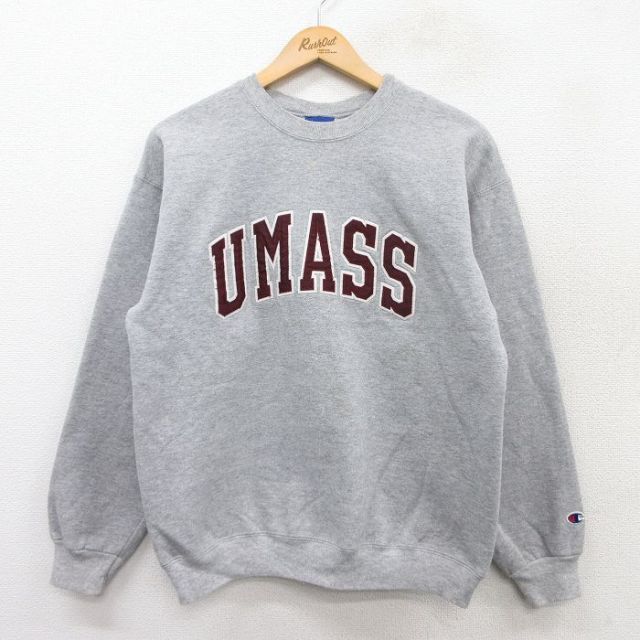 M★古着 チャンピオン Champion 長袖 スウェット メンズ 00年代 00s UMASS クルーネック グレー 霜降り 25sep09 中古 スエット トレーナー トップス