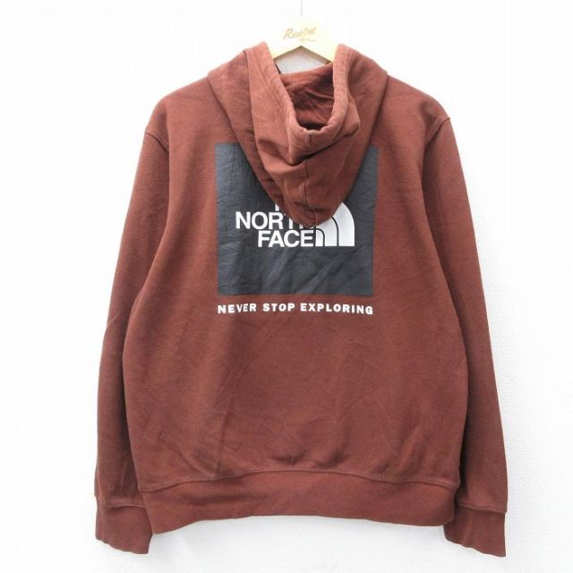 XL★古着 ノースフェイス THE NORTH FACE 長袖 スウェット パーカー メンズ ビッグロゴ 茶 ブラウン 25sep09 中古 スエット トレーナー トップス