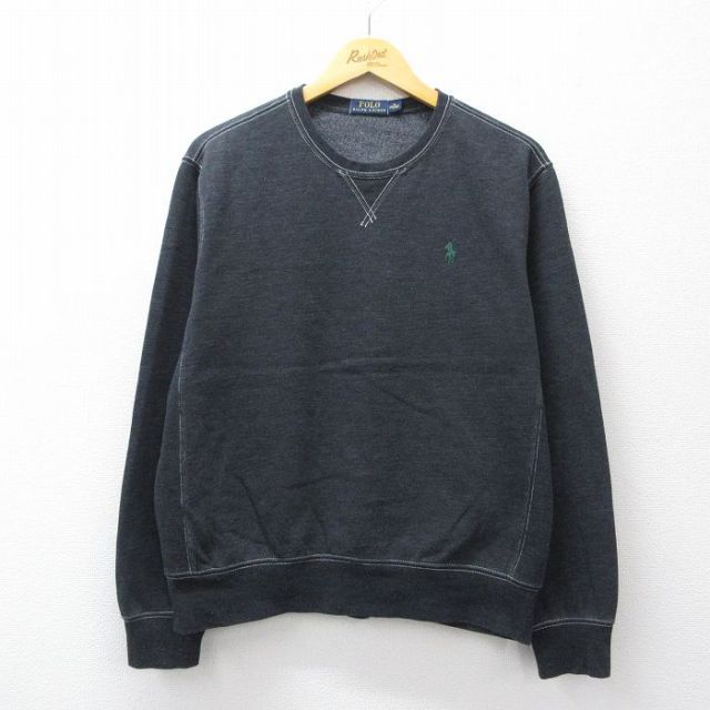 L★古着 ラルフローレン Ralph Lauren 長袖 ブランド スウェット メンズ ワンポイントロゴ クルーネック 黒 ブラック 霜降り 25sep09 中古 スエット トレーナー トップス