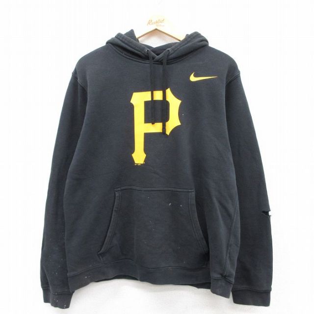 XL★古着 ナイキ NIKE 長袖 スウェット パーカー メンズ MLB ピッツバーグパイレーツ 黒 ブラック メジャーリーグ ベースボール 野球 25sep10 中古 スエット トレーナー トップス