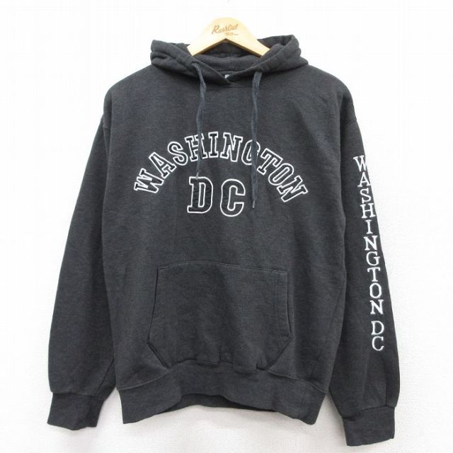 【20%OFF】M★古着 長袖 スウェット パーカー メンズ ワシントンDC 濃グレー 霜降り 25sep10 中古 スエット トレーナー トップス