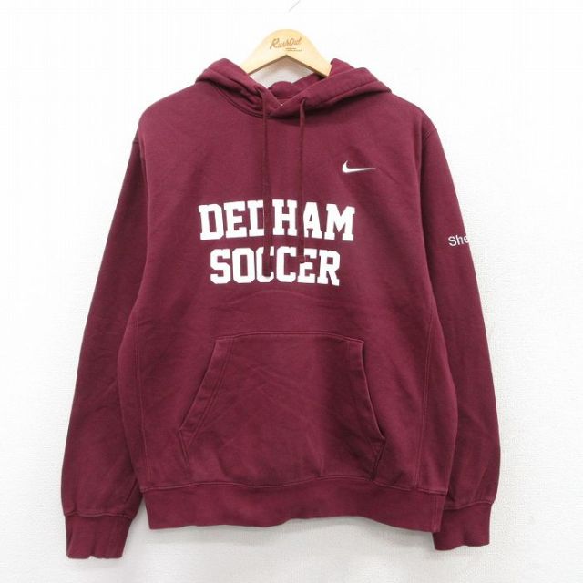 L★古着 ナイキ NIKE 長袖 スウェット パーカー メンズ DEDHAM サッカー エンジ 25sep10 中古 スエット トレーナー トップス