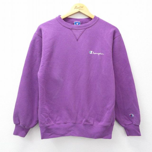 L★古着 チャンピオン champion 長袖 スウェット メンズ 90年代 90s ワンポイントロゴ クルーネック USA製 紫 パープル 【spe】 25sep11 中古 スエット トレーナー トップス