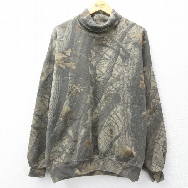 XL★古着 ジャージーズ 長袖 スウェット メンズ 90年代 90s リアルツリー 大きいサイズ タートルネック ハイネック USA製 グレー系他 迷彩 25sep11 中古 スエット トレーナー トップス