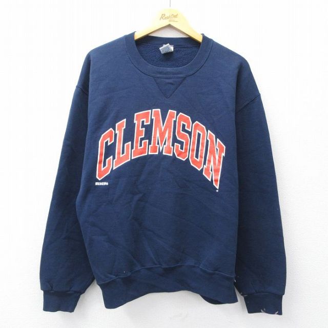 L★古着 ラッセル 長袖 スウェット メンズ 00年代 00s CLEMSON クルーネック 紺 ネイビー 25sep11 中古 スエット トレーナー トップス