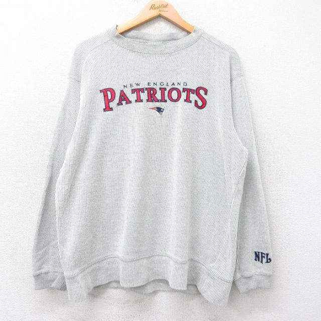 XL★古着 長袖 スウェット メンズ 00年代 00s NFL ニューイングランドペイトリオッツ 刺繍 クルーネック 薄グレー アメフト スーパーボウル 25sep11 中古 スエット トレーナー トップス