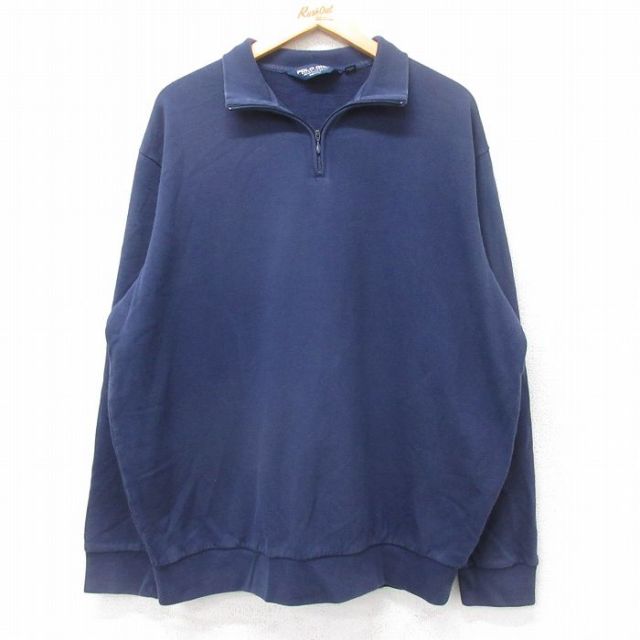 XL★古着 ラルフローレン Ralph Lauren ポロゴルフ 長袖 ブランド ハーフジップ スウェット メンズ 90年代 90s 無地 大きいサイズ 紺 ネイビー 【spe】 25sep12 中古 スエット トレーナー トップス