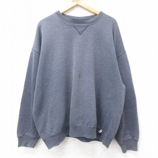 XL★古着 ラッセル 長袖 スウェット メンズ 00年代 00s 無地 大きいサイズ クルーネック 紺 ネイビー 霜降り 25sep12 中古 スエット トレーナー トップス
