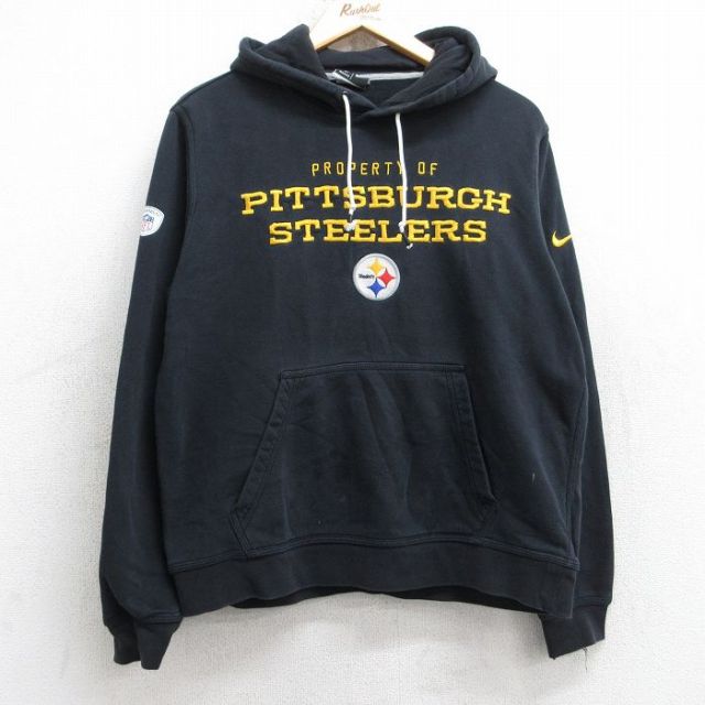 L★古着 ナイキ NIKE 長袖 スウェット パーカー メンズ NFL ピッツバーグスティーラーズ 黒 ブラック アメフト スーパーボウル 25sep12 中古 スエット トレーナー トップス