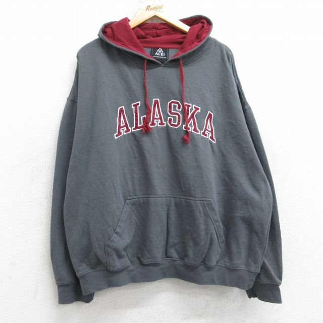 XL★古着 長袖 スウェット パーカー メンズ アラスカ 大きいサイズ 濃グレー 25sep12 中古 スエット トレーナー トップス