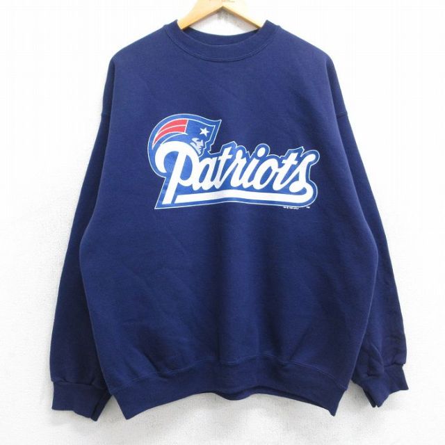 XL★古着 TULTEX 長袖 スウェット メンズ 90年代 90s NFL ニューイングランドペイトリオッツ クルーネック 紺 ネイビー アメフト スーパーボウル 【spe】 25sep12 中古 スエット トレーナー トップス