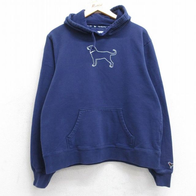 L★古着 長袖 スウェット パーカー メンズ The Black Dog ビッグロゴ 紺 ネイビー 25sep12 中古 スエット トレーナー トップス