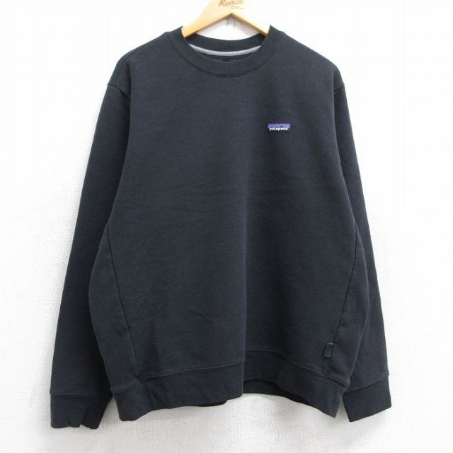 XL★古着 パタゴニア patagonia 長袖 スウェット メンズ ワンポイントロゴ クルーネック 黒 ブラック 25sep12 中古 スエット トレーナー トップス