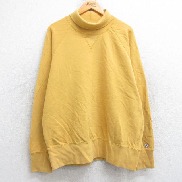 XL★古着 チャンピオン Champion 長袖 スウェット メンズ ランナーズタグ 無地 ラグラン コットン タートルネック ハイネック カナダ製 黄 イエロー 25sep12 中古 スエット トレーナー トップス