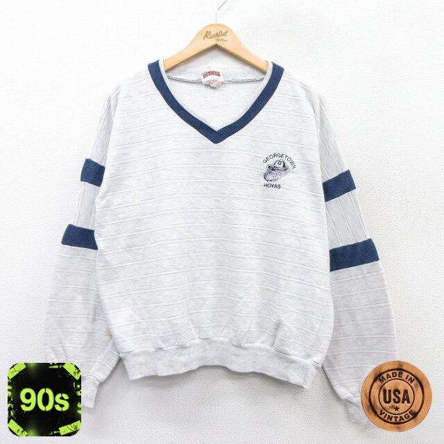 ジョージタウンホーヤーズ 90s 長袖スウェット ボーダー グレー XL | 古着
