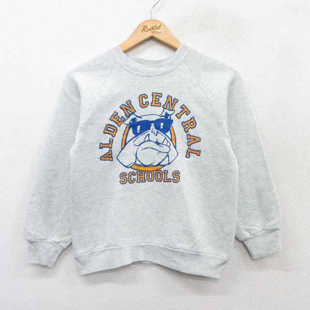 XS★古着 フルーツオブザルーム 長袖 スウェット メンズ 90年代 90s ALDENCENTRAL 犬 ラグラン クルーネック USA製 薄グレー 霜降り 25sep13 中古 スエット トレーナー トップス