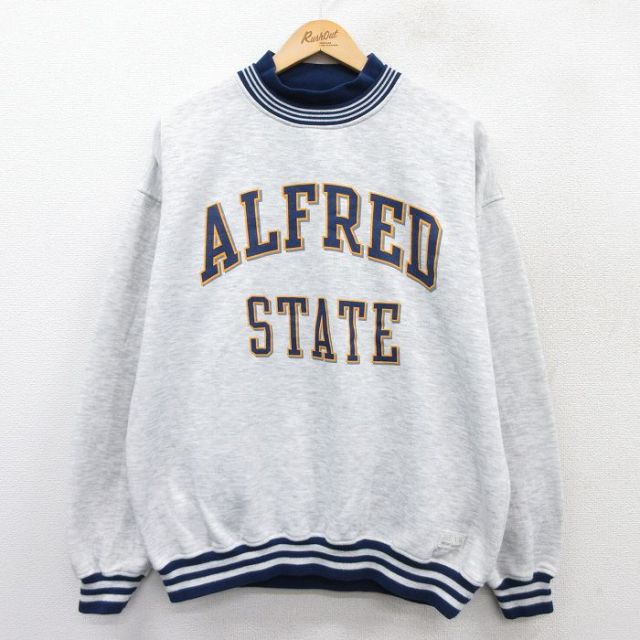 XL★古着 長袖 スウェット メンズ 90年代 90s アルフレッド モックネック ハイネック 薄グレー 霜降り他 25sep13 中古 スエット トレーナー トップス