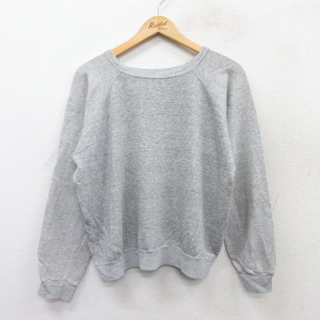 S★古着 長袖 スウェット メンズ 80年代 80s 無地 ラグラン クルーネック USA製 グレー 霜降り 25sep13 中古 スエット トレーナー トップス