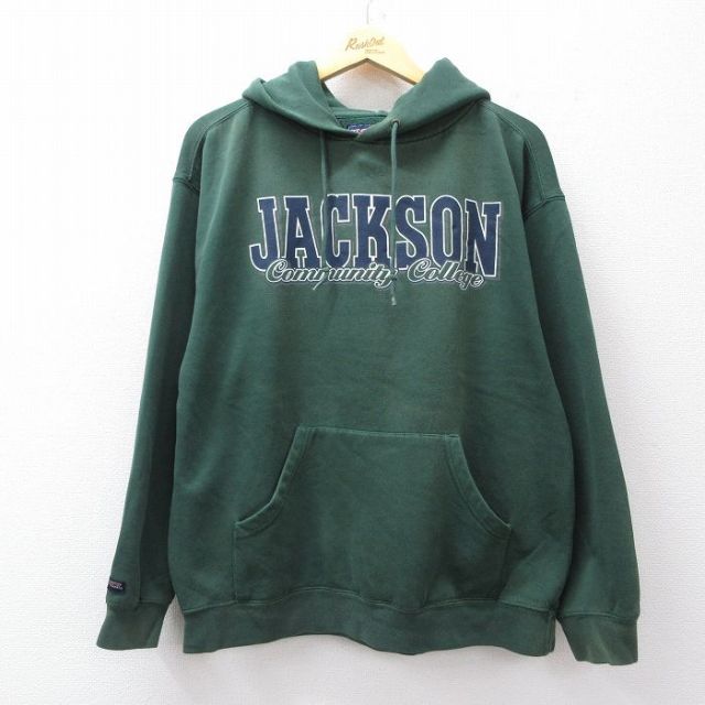 XL★古着 ジャンスポーツ 長袖 スウェット パーカー メンズ ジャクソンコミュニティ カレッジ 緑 グリーン 25sep13 中古 スエット トレーナー トップス