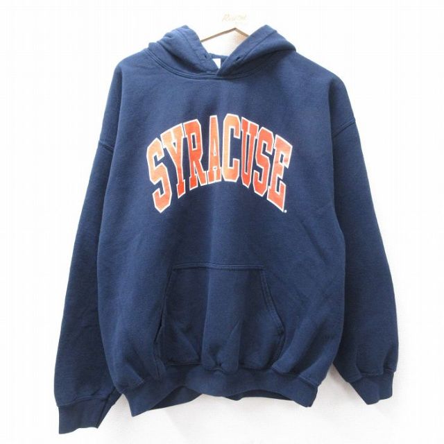 XL★古着 長袖 スウェット パーカー メンズ 00年代 00s シラキュース 紺 ネイビー 25sep13 中古 スエット トレーナー トップス