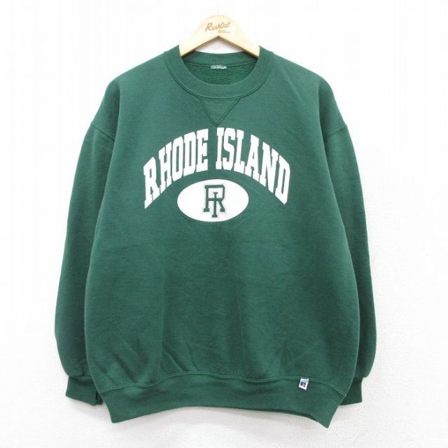 XL★古着 長袖 スウェット メンズ 00年代 00s RHODE ISLAND クルーネック 緑 グリーン 25sep13 中古 スエット トレーナー トップス