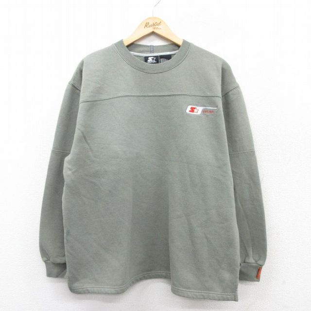 XL★古着 スターター STARTER 長袖 スウェット メンズ 00年代 00s ワンポイントロゴ クルーネック グレー系 25sep13 中古 スエット トレーナー トップス
