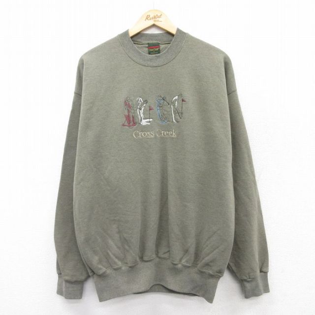 Cross Creek 90s 長袖スウェット ゴルフ刺繍 グリーン XL | 古着