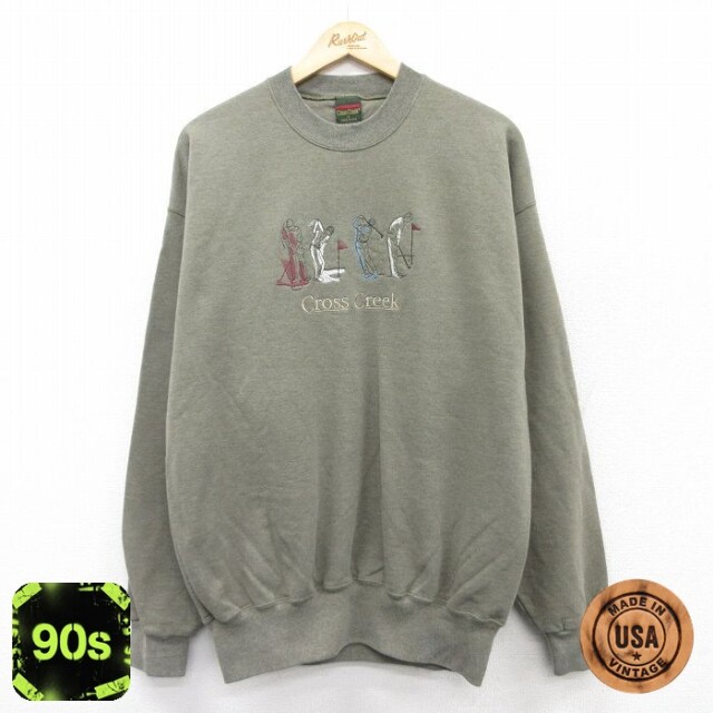 Cross Creek 90s 長袖スウェット ゴルフ刺繍 グリーン XL | 古着