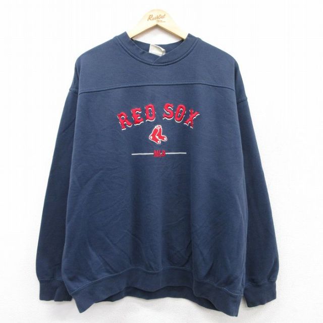 XL★古着 リー Lee 長袖 スウェット メンズ 00年代 00s MLB ボストンレッドソックス 刺繍 大きいサイズ クルーネック 紺 ネイビー メジャーリーグ ベースボール 野球 25sep13 中古 スエット トレーナー トップス