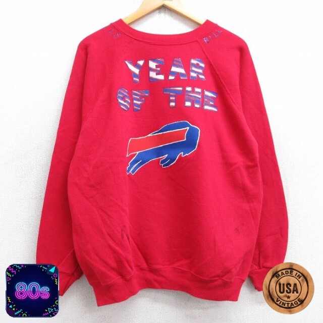 【50%OFF】ヘインズ 80s ラグランスウェット NFL バッファロービルズハンドペイント レッド L | 古着