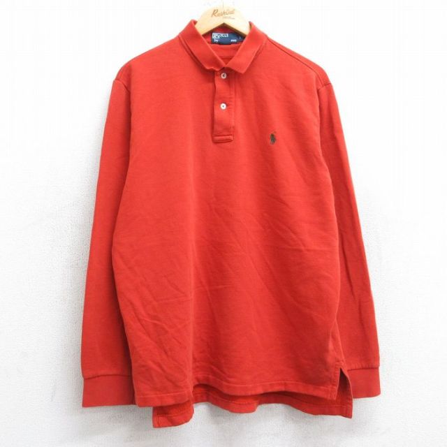 L★古着 ラルフローレン Ralph Lauren 長袖 ブランド スウェット メンズ 90年代 90s ワンポイントロゴ 襟付き 赤系 レッド 25sep13 中古 スエット トレーナー トップス
