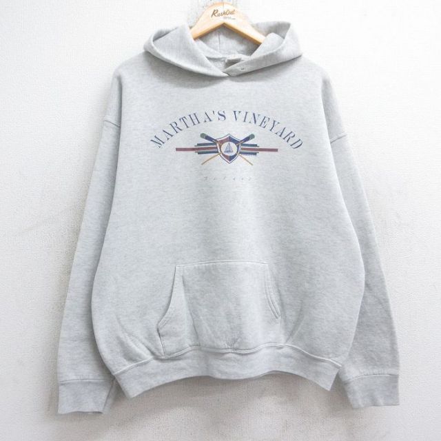 XL★古着 フルーツオブザルーム 長袖 スウェット パーカー メンズ 90年代 90s マーサズビンヤード USA製 薄グレー 霜降り 25sep13 中古 スエット トレーナー トップス