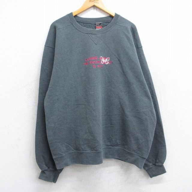 90s 長袖スウェット 蝶々刺繍 グレー XL | 古着