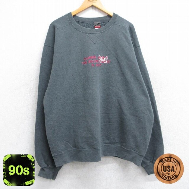 90s 長袖スウェット 蝶々刺繍 グレー XL | 古着