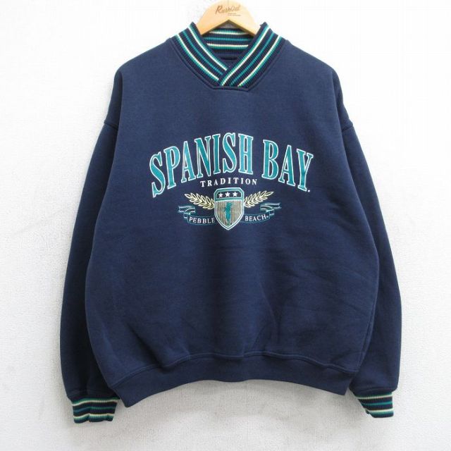 XL★古着 長袖 スウェット メンズ 90年代 90s スパニッシュベイ Vネック 紺 ネイビー 【spe】 25sep16 中古 スエット トレーナー トップス