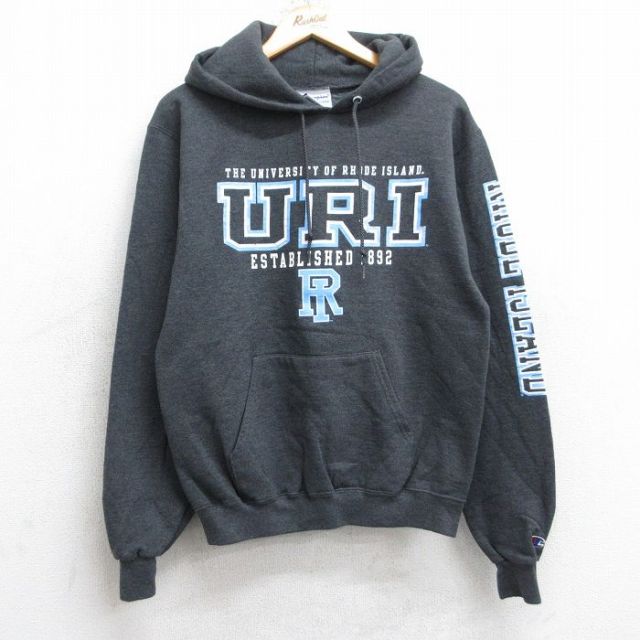S★古着 チャンピオン Champion 長袖 スウェット パーカー メンズ ロードアイランド 大学 濃グレー 霜降り 25sep16 中古 スエット トレーナー トップス