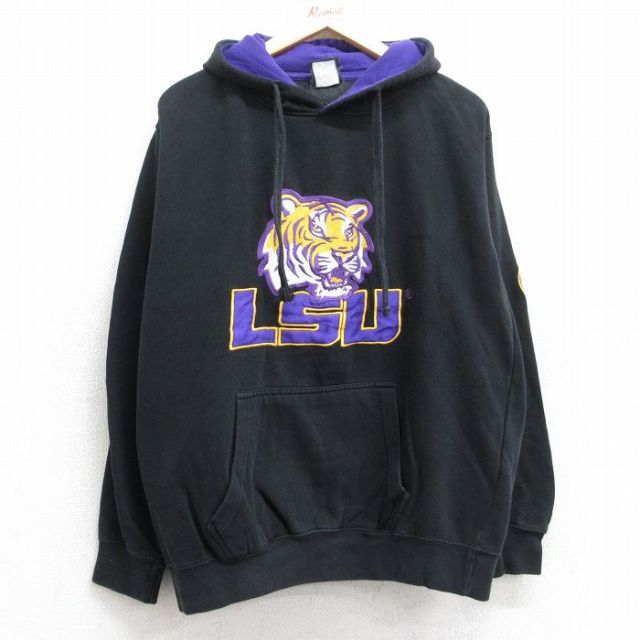 L★古着 長袖 スウェット パーカー メンズ LSU 黒 ブラック 25sep16 中古 スエット トレーナー トップス