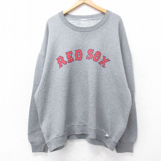 XL★古着 ラッセル 長袖 スウェット メンズ 00年代 00s MLB ボストンレッドソックス 大きいサイズ クルーネック グレー 霜降り メジャーリーグ ベースボール 野球 25sep16 中古 スエット トレーナー トップス